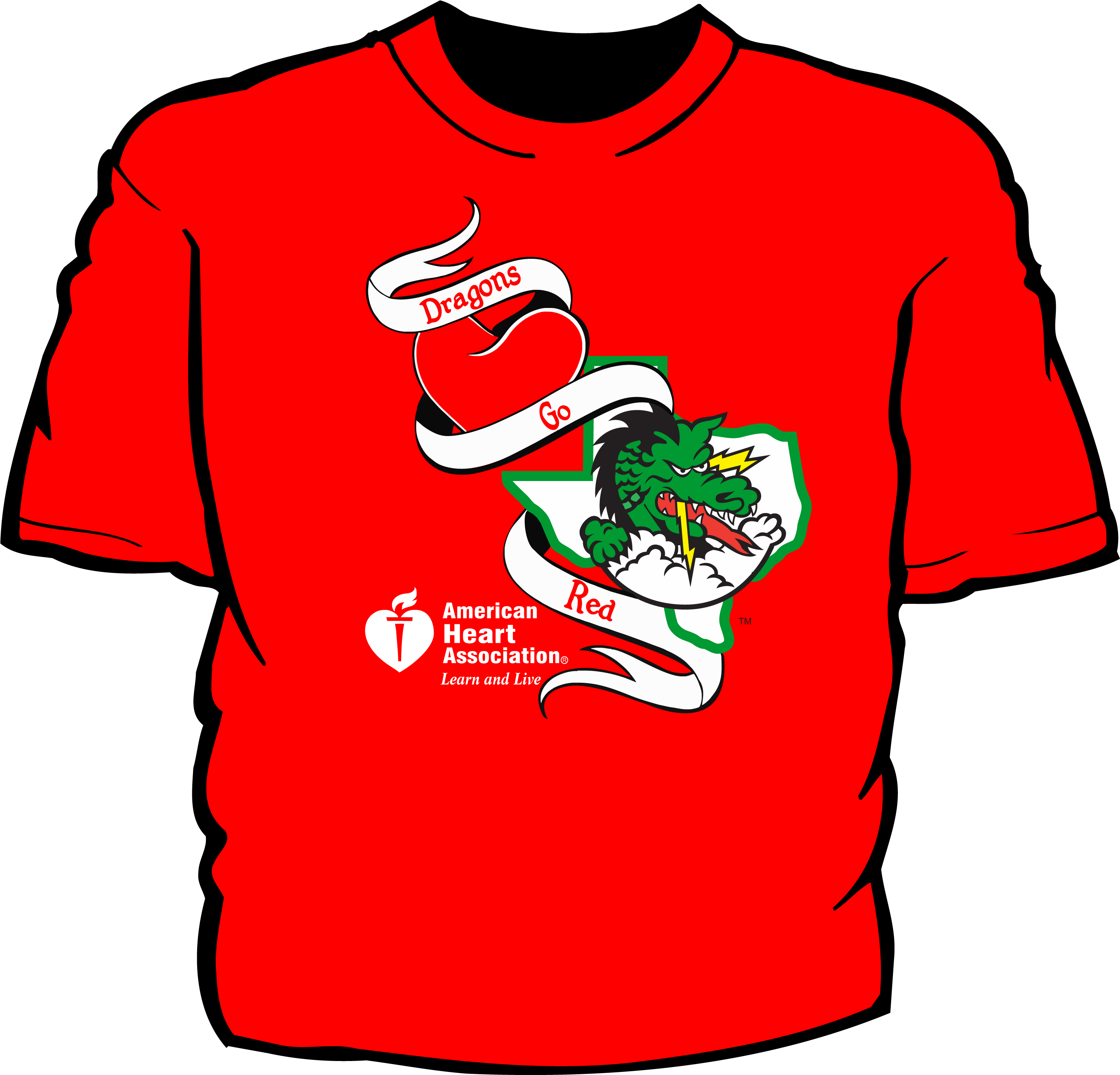 Red Dragons Heart Association T Shirt Design PNG with transparent background