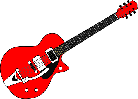 Red Electric Guitar Illustration PNG with transparent background