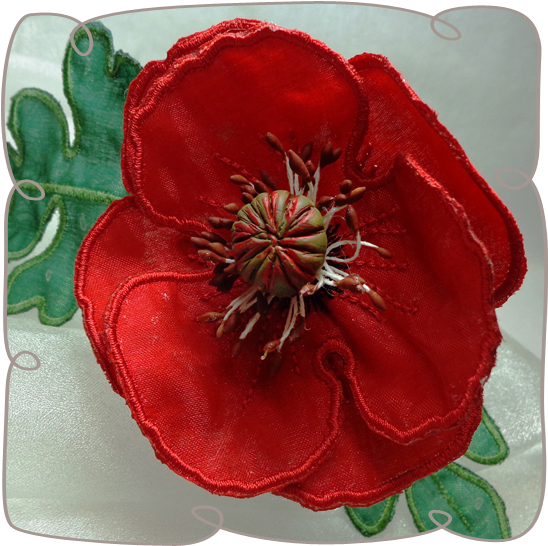 Red Embroidered Flower Fabric