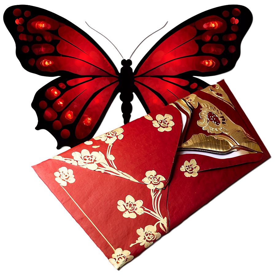 Red Envelope With Butterfly Motif Png Xij