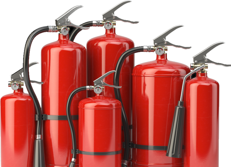 Red Fire Extinguishers Grouped Together