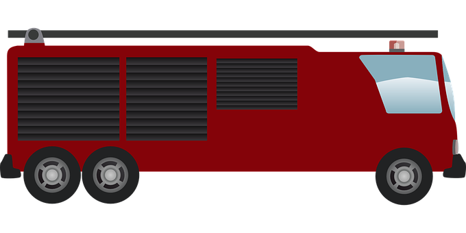 Red Fire Truck Side View Vector PNG with transparent background