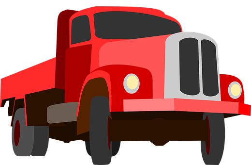 Red Flatbed Truck Illustration PNG with transparent background