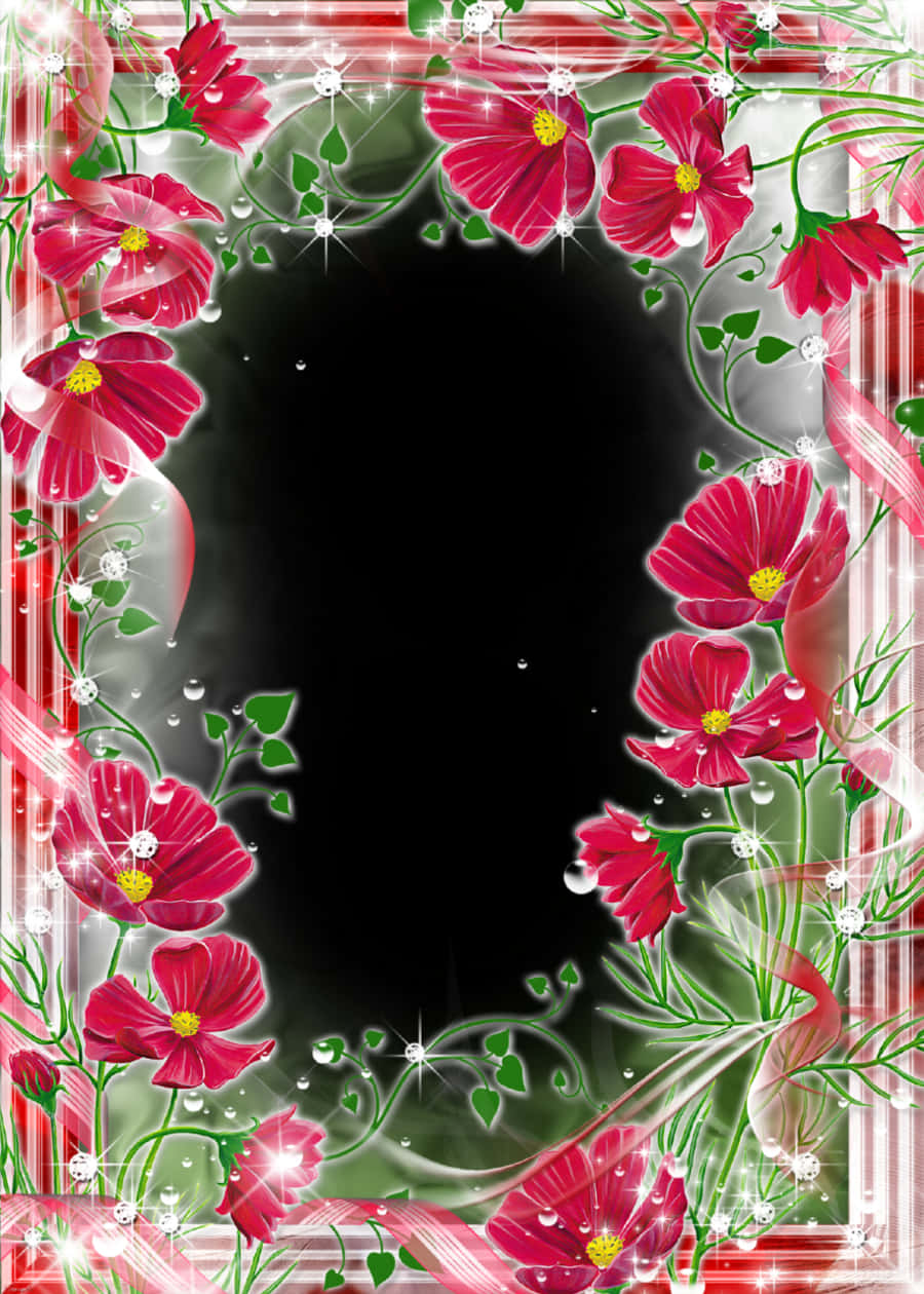 Red Floral Digital Frame PNG with transparent background