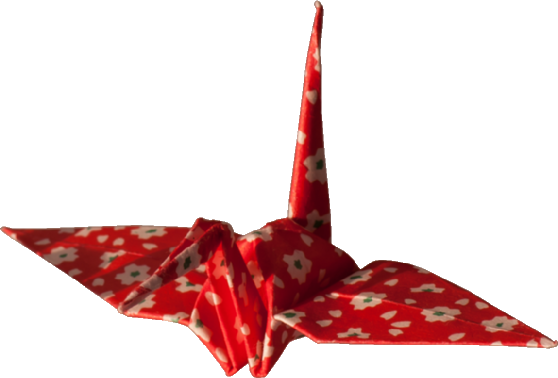 Red Floral Pattern Origami Crane