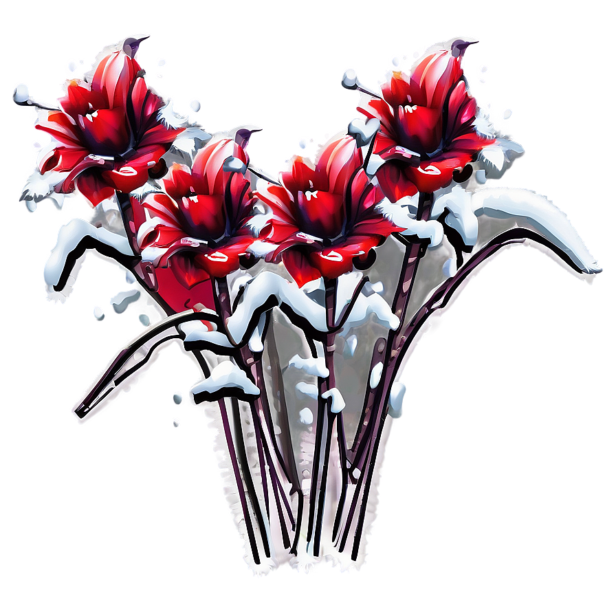 Red Flowers Winter Theme Png Aqo11