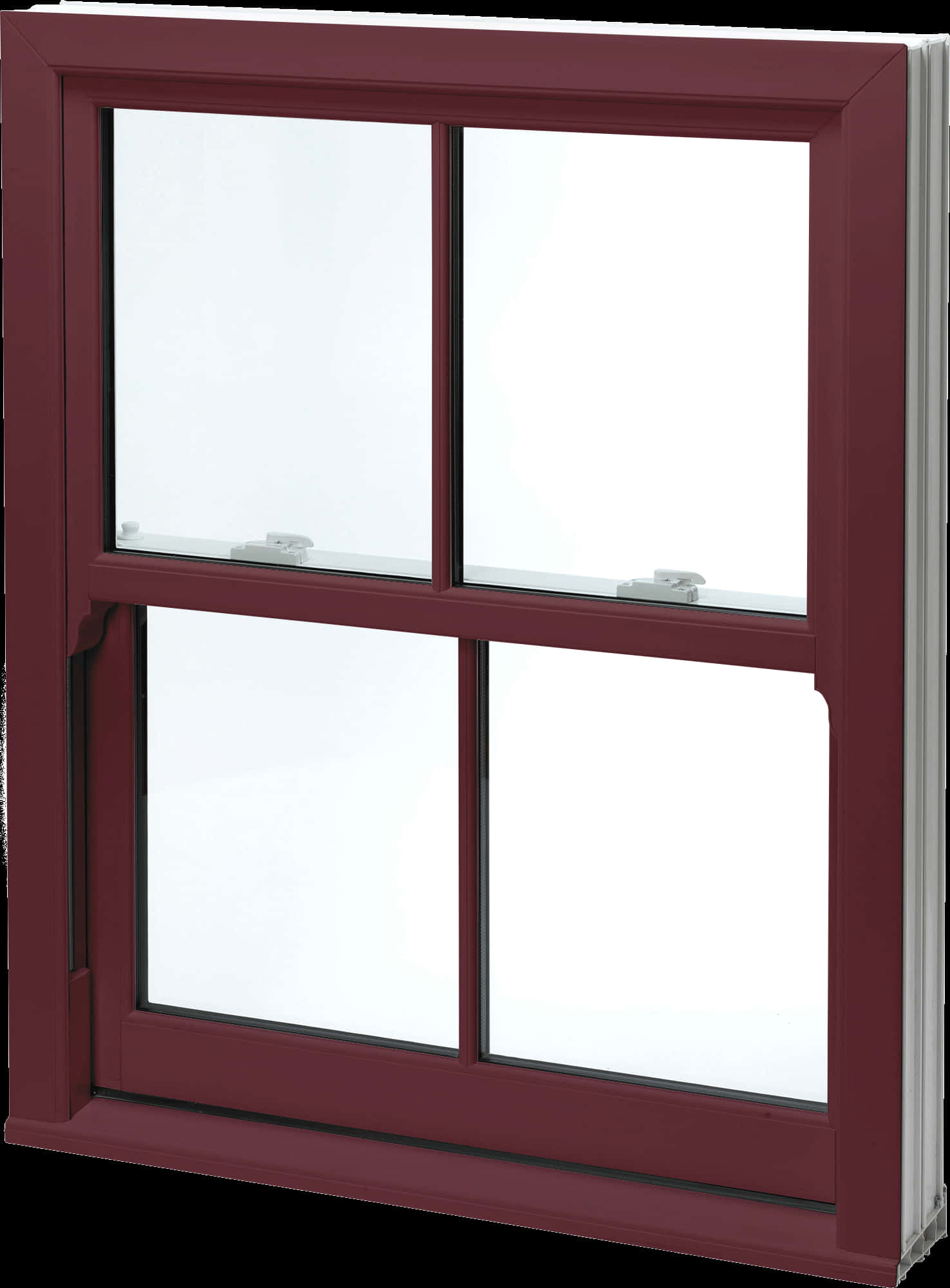 Red Framed Double Hung Window