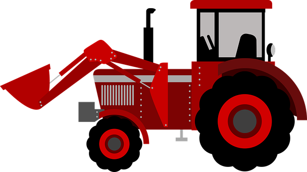 Red Front Loader Tractor Graphic PNG with transparent background