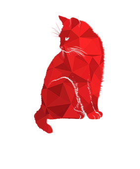 Red Geometric Cat Artwork PNG with transparent background