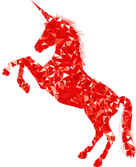 Red Geometric Unicorn Art PNG with transparent background