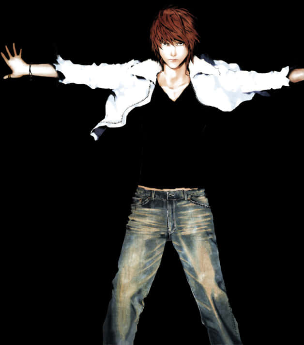 Red Haired Anime Character Arms Outstretched PNG with transparent background