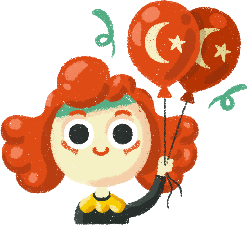 Red Haired Character With Balloons Sticker