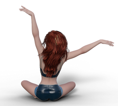 Red Haired Girl Dancing Black Background