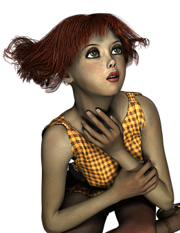 Red Haired Girl Looking Upward PNG with transparent background