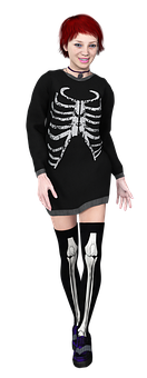 Red Haired Girlin Skeleton Outfit