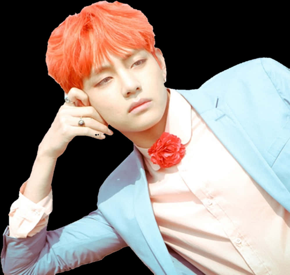 Red Haired Manin Blue Suit PNG with transparent background