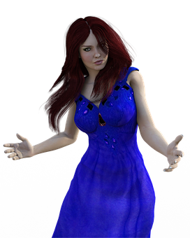 Red Haired3 D Characterin Blue Dress.png