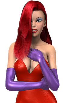 Red Haired3 D Characterin Red Dress