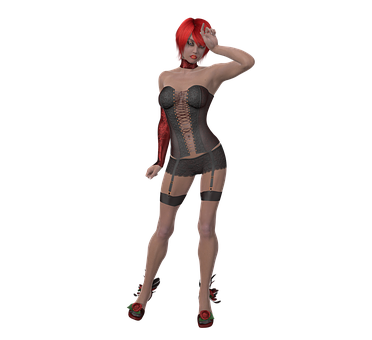 Red Haired3 D Modelin Lingerie