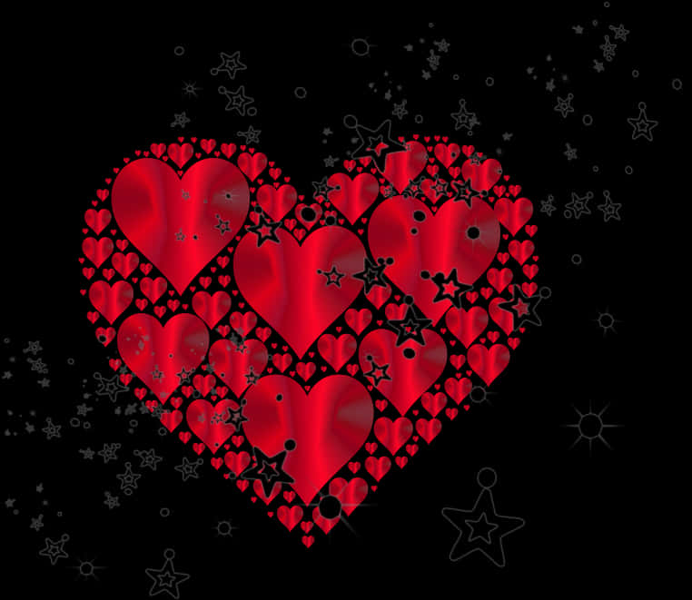 Red Heart Collageon Black Background