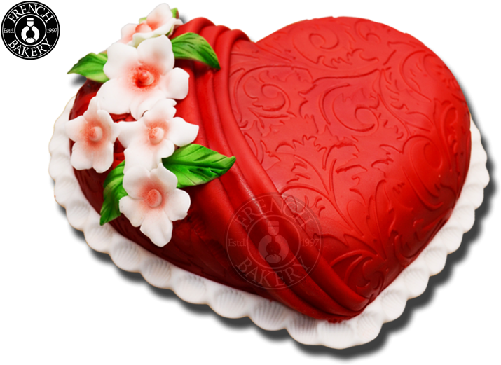 Red Heart Shaped Cakewith Floral Decoration