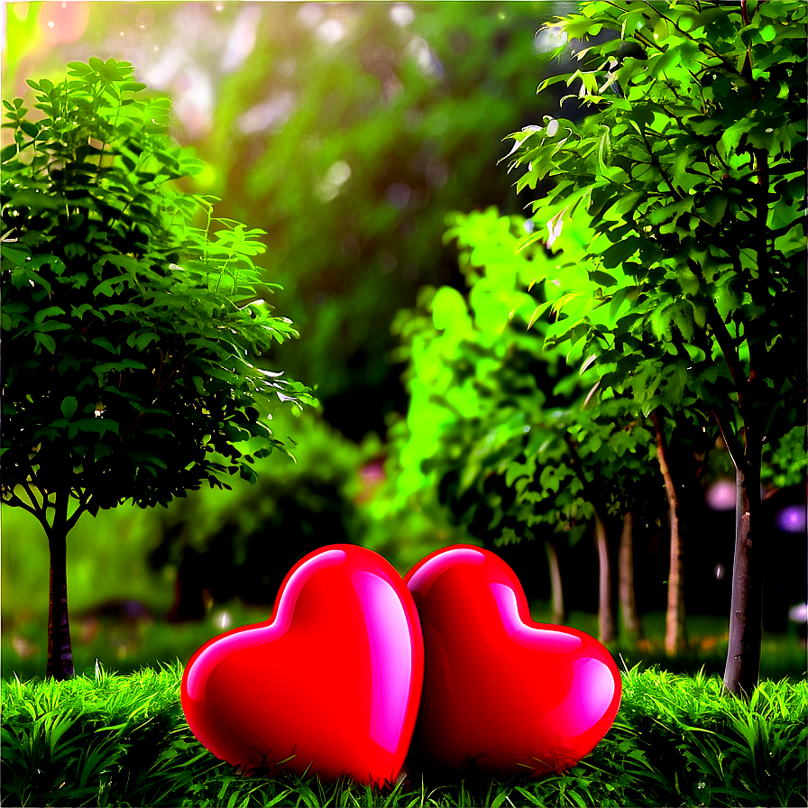 Red Hearts In Nature Scene Png Kcv45