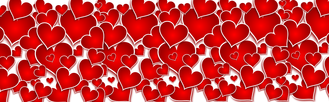 Red Hearts Pattern Banner PNG with transparent background