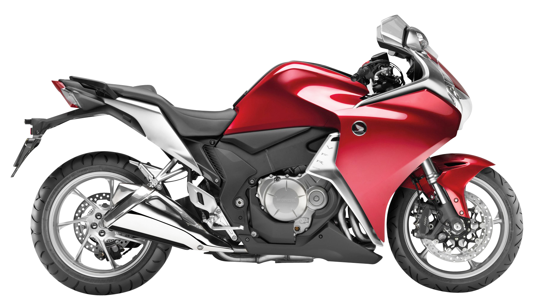 Red Honda Sport Motorcycle Profile View PNG with transparent background