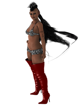 Red Knee High Boots Fashion Model PNG with transparent background