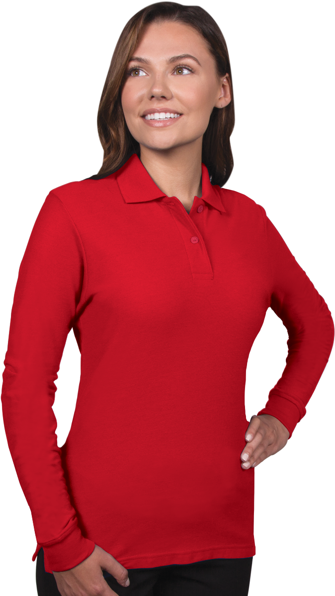 Red Long Sleeve Polo Shirt Woman