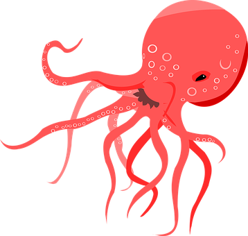 Red Octopus Illustration PNG image with a transparent background, free high-resolution download