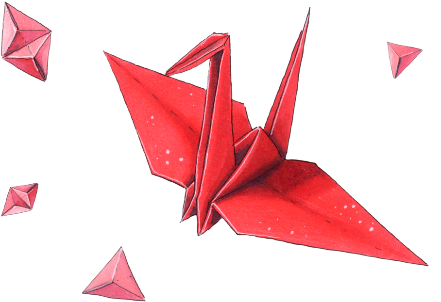 Red Origami Craneand Diamonds