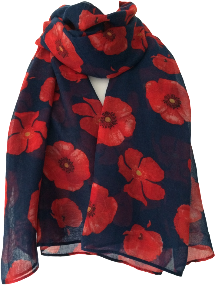 Red Poppy Floral Scarf PNG image with a transparent background, free high-resolution download