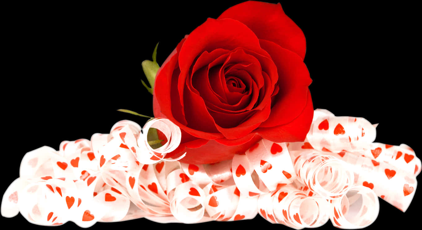 Red Rose White Ribbon Hearts