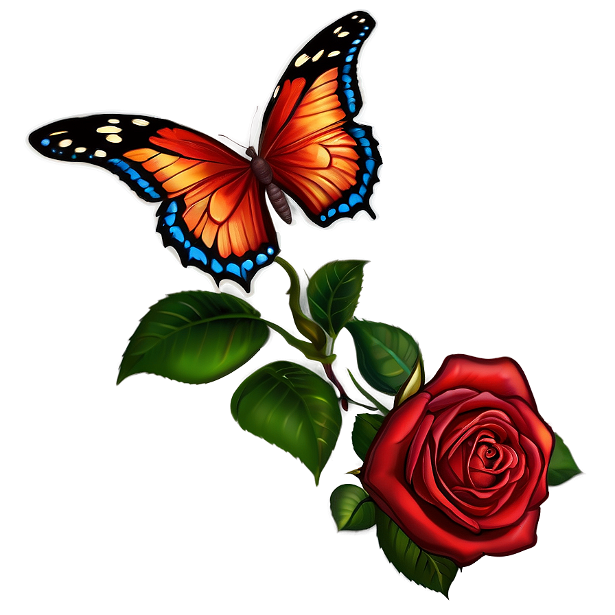 Red Rose With Butterfly Png 05242024