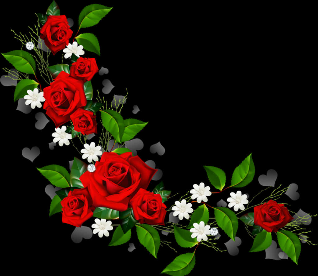 Red Roses White Flowers Black Background PNG image with a transparent background, free high-resolution download