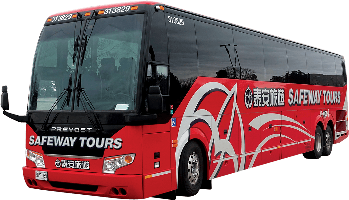 Red Safeway Tours Bus PNG with transparent background