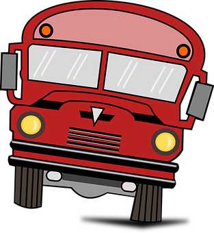 Red School Bus Cartoon PNG with transparent background