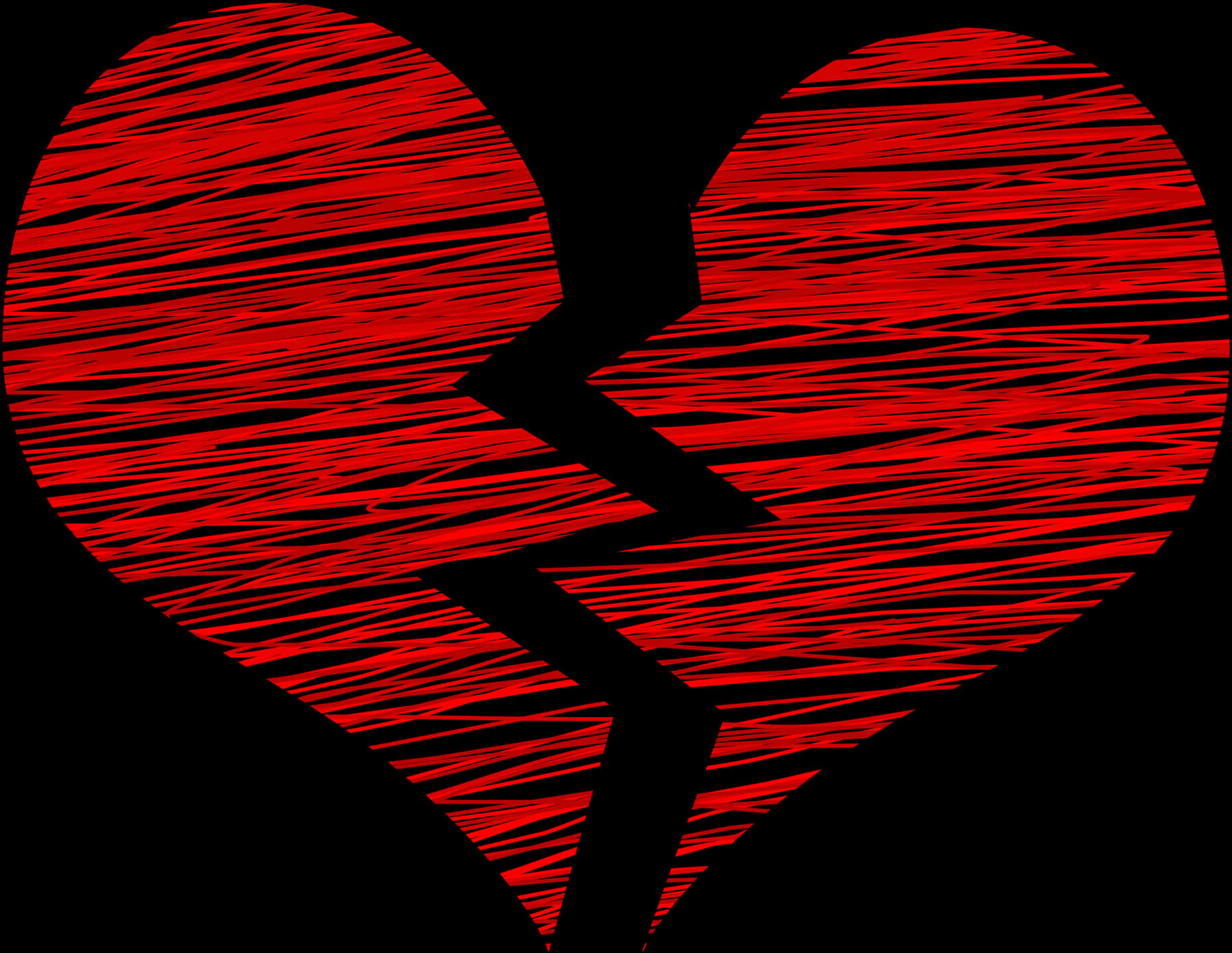 Red Scribbled Broken Heart PNG with transparent background
