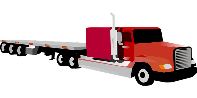 Red Semi Truck Flatbed Trailer PNG with transparent background