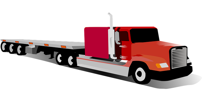 Red Semi Truck Flatbed Trailer Graphic PNG with transparent background