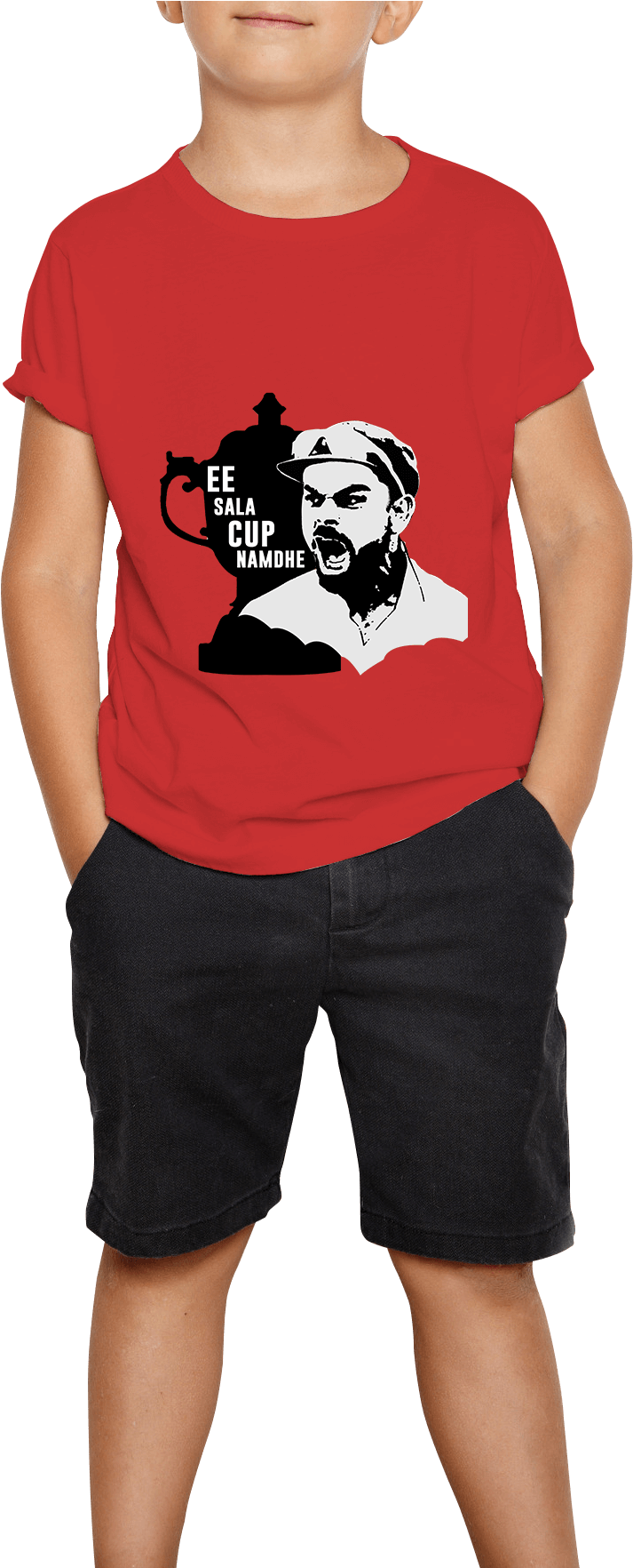 Red Shirt Graphic Design Child Model PNG with transparent background