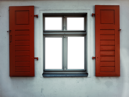 Red Shutters Window Facade