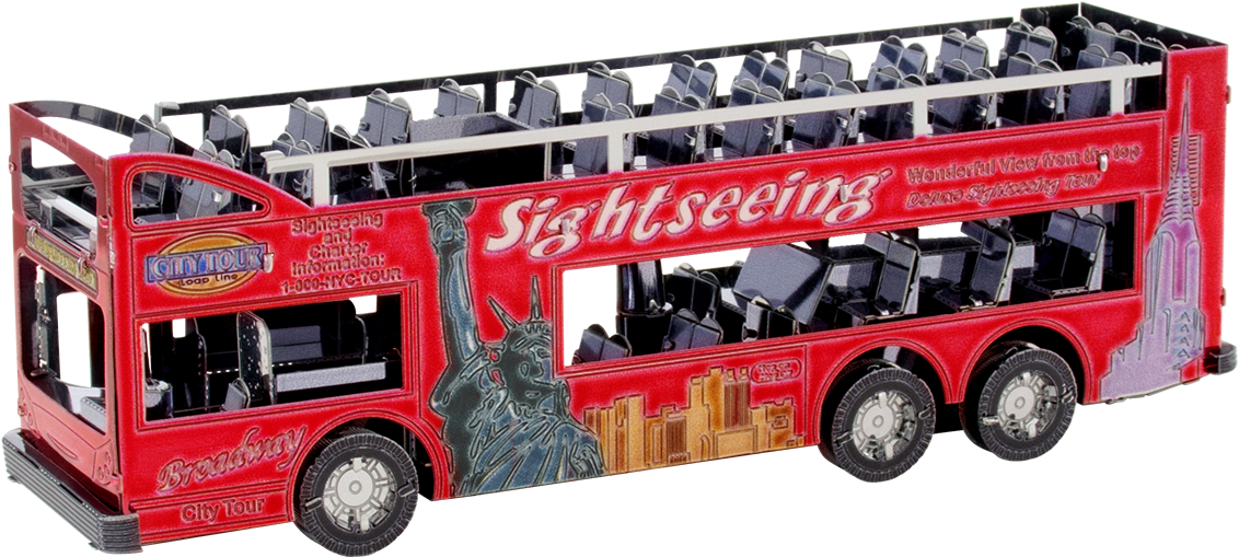 Red Sightseeing Open Top Bus Model PNG with transparent background