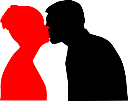 Red Silhouette Kiss Illusion PNG with transparent background