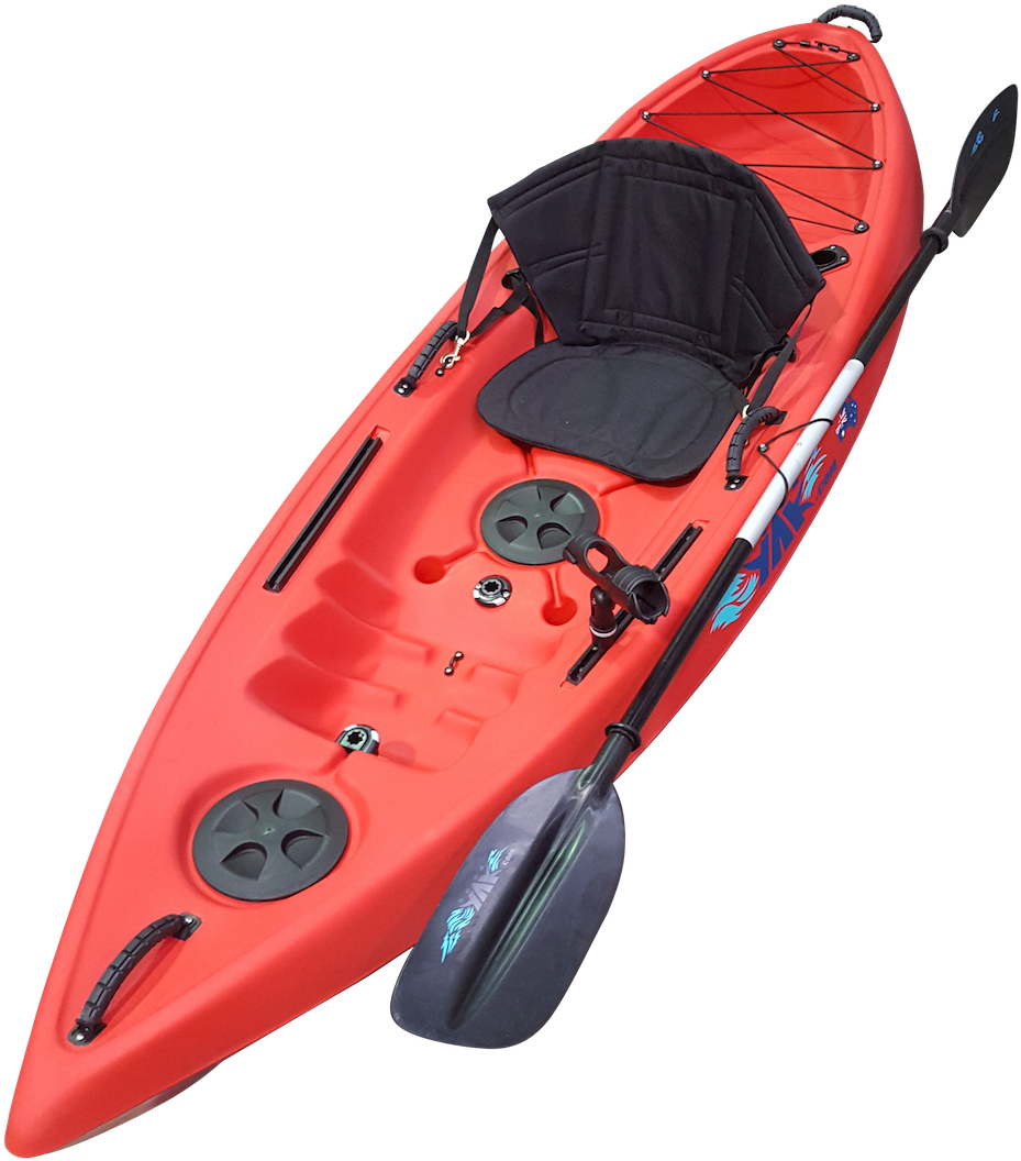 Red Sit On Top Kayak With Paddle PNG with transparent background