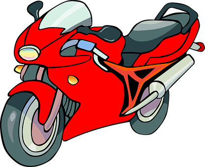 Red Sport Motorcycle Cartoon PNG with transparent background