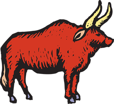 Red Stylized Bull Illustration PNG with transparent background