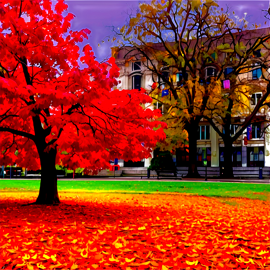 Red Tree In Autumn Park Png 3