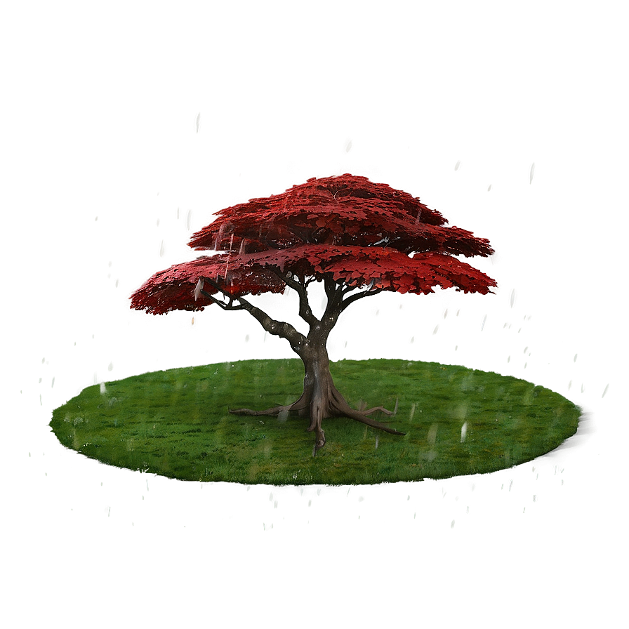 Red Tree In Rainy Scene Png 74